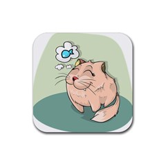 Cat Animal Fish Thinking Cute Pet Rubber Coaster (square)  by Nexatart