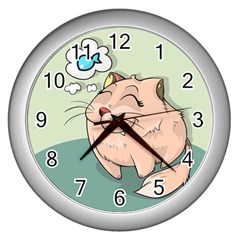 Cat Animal Fish Thinking Cute Pet Wall Clocks (silver)  by Nexatart