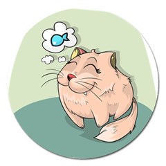 Cat Animal Fish Thinking Cute Pet Magnet 5  (round) by Nexatart