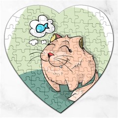 Cat Animal Fish Thinking Cute Pet Jigsaw Puzzle (heart) by Nexatart