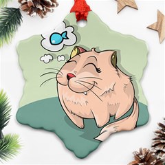 Cat Animal Fish Thinking Cute Pet Snowflake Ornament (two Sides) by Nexatart