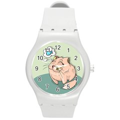 Cat Animal Fish Thinking Cute Pet Round Plastic Sport Watch (m) by Nexatart