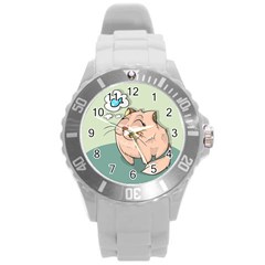 Cat Animal Fish Thinking Cute Pet Round Plastic Sport Watch (l) by Nexatart