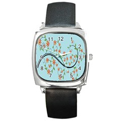 Branch Floral Flourish Flower Square Metal Watch by Nexatart