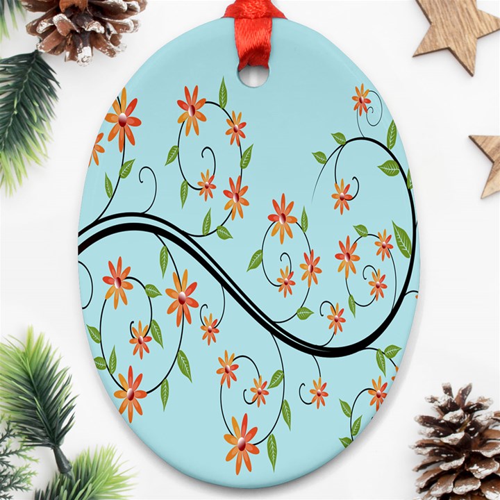 Branch Floral Flourish Flower Oval Ornament (Two Sides)