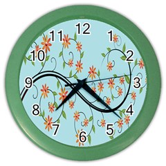 Branch Floral Flourish Flower Color Wall Clocks by Nexatart