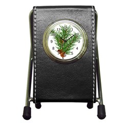 Branch Floral Green Nature Pine Pen Holder Desk Clocks by Nexatart