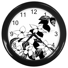 Ecological Floral Flowers Leaf Wall Clocks (black) by Nexatart