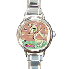 Cat Food Eating Breakfast Gourmet Round Italian Charm Watch by Nexatart