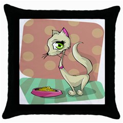 Cat Food Eating Breakfast Gourmet Throw Pillow Case (black) by Nexatart