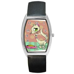 Cat Food Eating Breakfast Gourmet Barrel Style Metal Watch by Nexatart