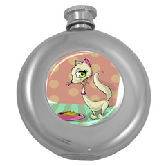 Cat Food Eating Breakfast Gourmet Round Hip Flask (5 Oz) by Nexatart