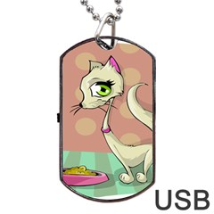 Cat Food Eating Breakfast Gourmet Dog Tag Usb Flash (one Side) by Nexatart