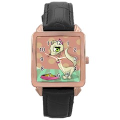 Cat Food Eating Breakfast Gourmet Rose Gold Leather Watch  by Nexatart