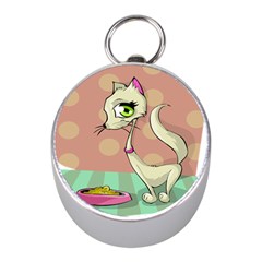 Cat Food Eating Breakfast Gourmet Mini Silver Compasses by Nexatart