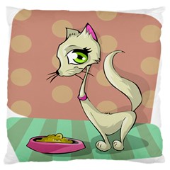 Cat Food Eating Breakfast Gourmet Large Flano Cushion Case (two Sides) by Nexatart