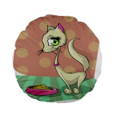 Cat Food Eating Breakfast Gourmet Standard 15  Premium Flano Round Cushions by Nexatart