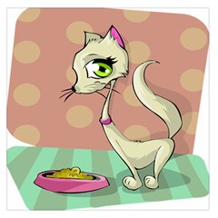 Cat Food Eating Breakfast Gourmet Large Satin Scarf (square) by Nexatart