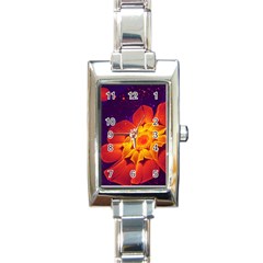 Royal Blue, Red, And Yellow Fractal Gerbera Daisy Rectangle Italian Charm Watch by jayaprime