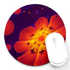 Royal Blue, Red, And Yellow Fractal Gerbera Daisy Round Mousepads by jayaprime