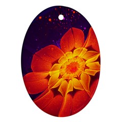 Royal Blue, Red, And Yellow Fractal Gerbera Daisy Ornament (oval) by jayaprime