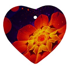 Royal Blue, Red, And Yellow Fractal Gerbera Daisy Ornament (heart) by jayaprime