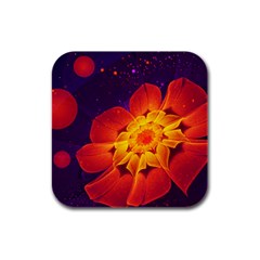 Royal Blue, Red, And Yellow Fractal Gerbera Daisy Rubber Square Coaster (4 Pack)  by jayaprime