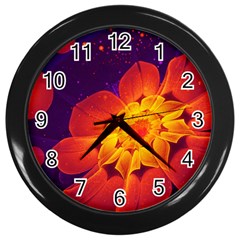 Royal Blue, Red, And Yellow Fractal Gerbera Daisy Wall Clocks (black) by jayaprime