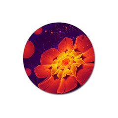 Royal Blue, Red, And Yellow Fractal Gerbera Daisy Magnet 3  (round) by jayaprime