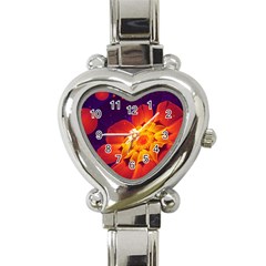 Royal Blue, Red, And Yellow Fractal Gerbera Daisy Heart Italian Charm Watch by jayaprime