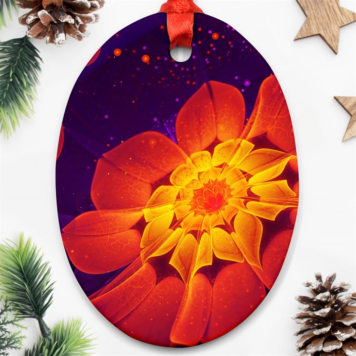 Royal Blue, Red, and Yellow Fractal Gerbera Daisy Oval Ornament (Two Sides)