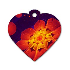 Royal Blue, Red, And Yellow Fractal Gerbera Daisy Dog Tag Heart (one Side) by jayaprime