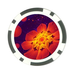 Royal Blue, Red, And Yellow Fractal Gerbera Daisy Poker Chip Card Guard by jayaprime