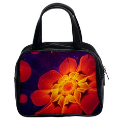 Royal Blue, Red, And Yellow Fractal Gerbera Daisy Classic Handbags (2 Sides) by jayaprime