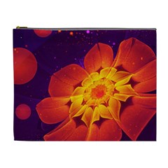 Royal Blue, Red, And Yellow Fractal Gerbera Daisy Cosmetic Bag (xl) by jayaprime