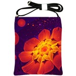 Royal Blue, Red, and Yellow Fractal Gerbera Daisy Shoulder Sling Bags Front