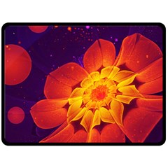 Royal Blue, Red, And Yellow Fractal Gerbera Daisy Fleece Blanket (large)  by jayaprime