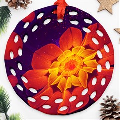 Royal Blue, Red, And Yellow Fractal Gerbera Daisy Ornament (round Filigree) by jayaprime