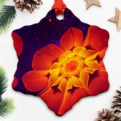 Royal Blue, Red, And Yellow Fractal Gerbera Daisy Snowflake Ornament (two Sides) by jayaprime