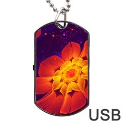 Royal Blue, Red, And Yellow Fractal Gerbera Daisy Dog Tag Usb Flash (one Side) by jayaprime