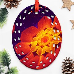 Royal Blue, Red, And Yellow Fractal Gerbera Daisy Ornament (oval Filigree) by jayaprime