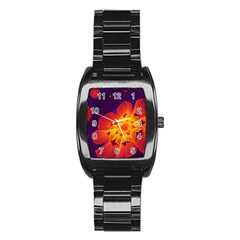 Royal Blue, Red, And Yellow Fractal Gerbera Daisy Stainless Steel Barrel Watch by jayaprime