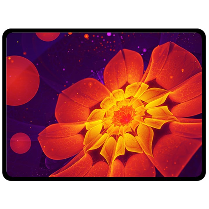 Royal Blue, Red, and Yellow Fractal Gerbera Daisy Double Sided Fleece Blanket (Large) 