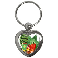 Fruits Vegetables Artichoke Banana Key Chains (heart)  by Nexatart