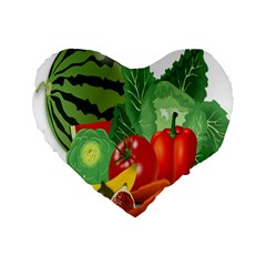 Fruits Vegetables Artichoke Banana Standard 16  Premium Flano Heart Shape Cushions by Nexatart