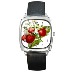 Food Fruit Leaf Leafy Leaves Square Metal Watch by Nexatart