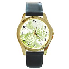 Fruits Vintage Food Healthy Retro Round Gold Metal Watch by Nexatart