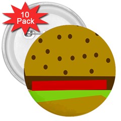 Hamburger Food Fast Food Burger 3  Buttons (10 Pack)  by Nexatart