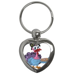 Turkey Animal Pie Tongue Feathers Key Chains (heart)  by Nexatart