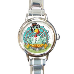 Pie Turkey Eating Fork Knife Hat Round Italian Charm Watch